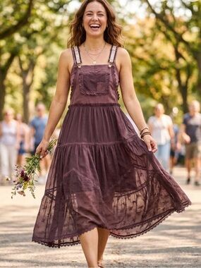 Boho Tiered Lace Sundress - Plum